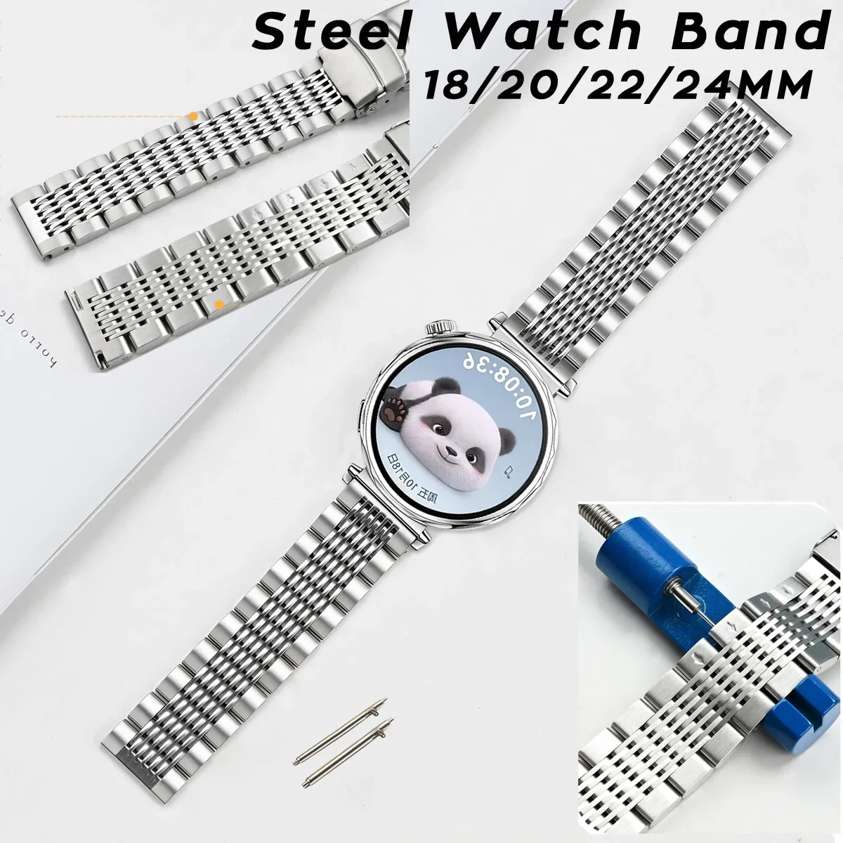 

Универсальный ремешок для часов 18, 20, 22, 24 мм, серебристый металлический ремешок из нержавеющей стали, быстросъемный сменный браслет, браслет с инструментом