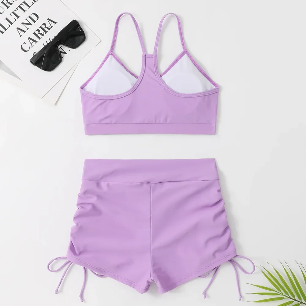 Bikini a due pezzi Bikini a vita alta Costume da bagno sexy da donna Halter Bikini Set Colori solidi Costume da bagno con stringhe Costumi da bagno push up