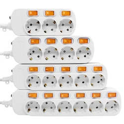 European Power Strip 3/4/5/6 Socket Independent Switch Surge Protection 1.5/2.5Meters Wire