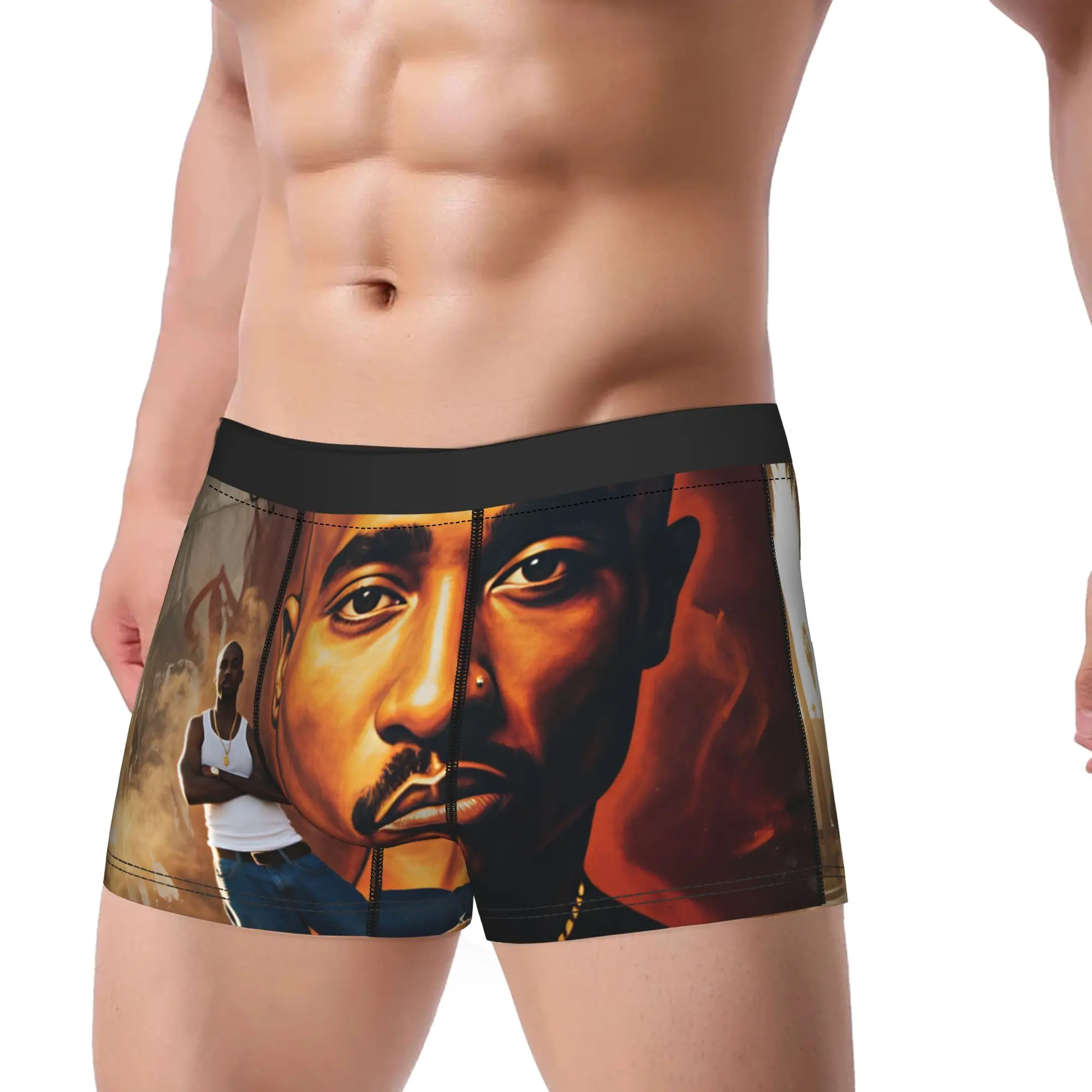 Rapper Tupacs Boxer Brief  Underwear Hot Sale Men Elastic Trunk Pattern Oversize Underpants