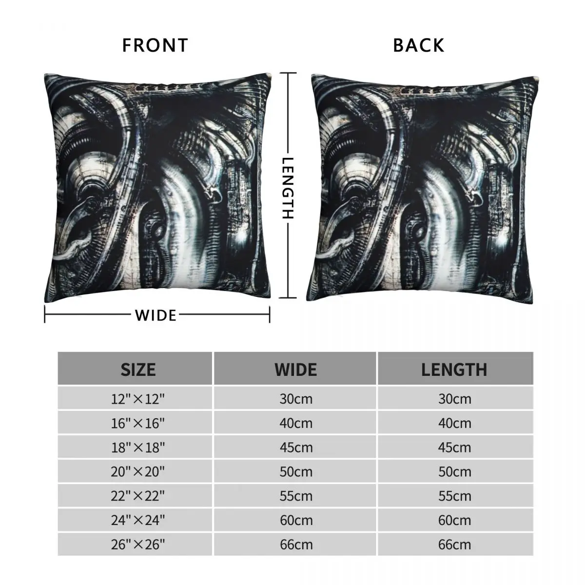 H.R. Giger Steampunk Pattern Square Pillowcase Polyester Linen Velvet Creative Zip Decor Room Cushion Cover 18\