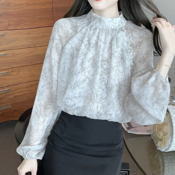 New Chinese Style Long Sleeve Floral  Shirt Women's Spring Fashion Retro Straight Cut Inner Lined Soft Silk Shirt