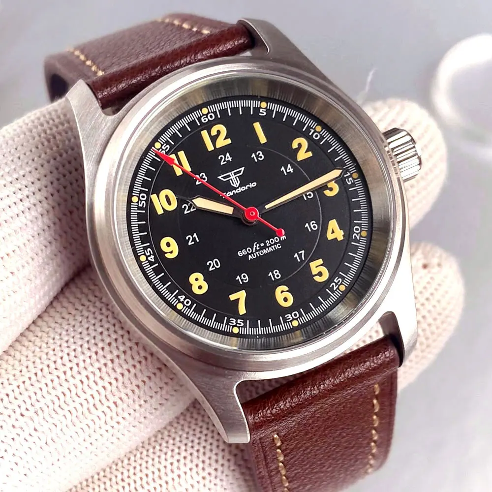 Small Pilot 36mm Black Silver Blue Arabic Numerals Sapphire Glass 200m Waterproof Retro Miyota 8215 Movement Men Watch