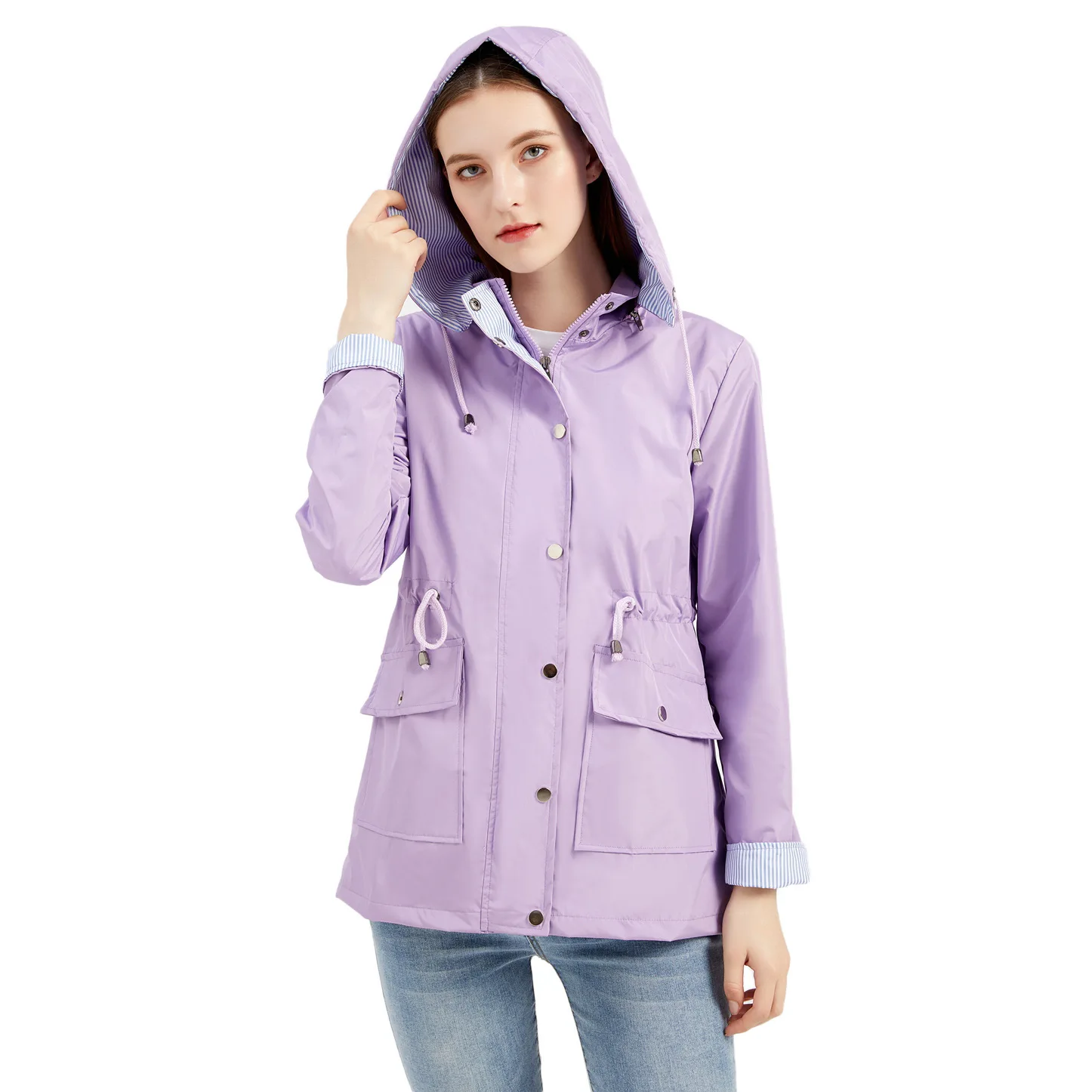 

2023 Autumn Trench Coat Women's Windproof Coat Detachable Hooded Parka Windbreaker Female Oversize Outerwear Drawstring Raincoat