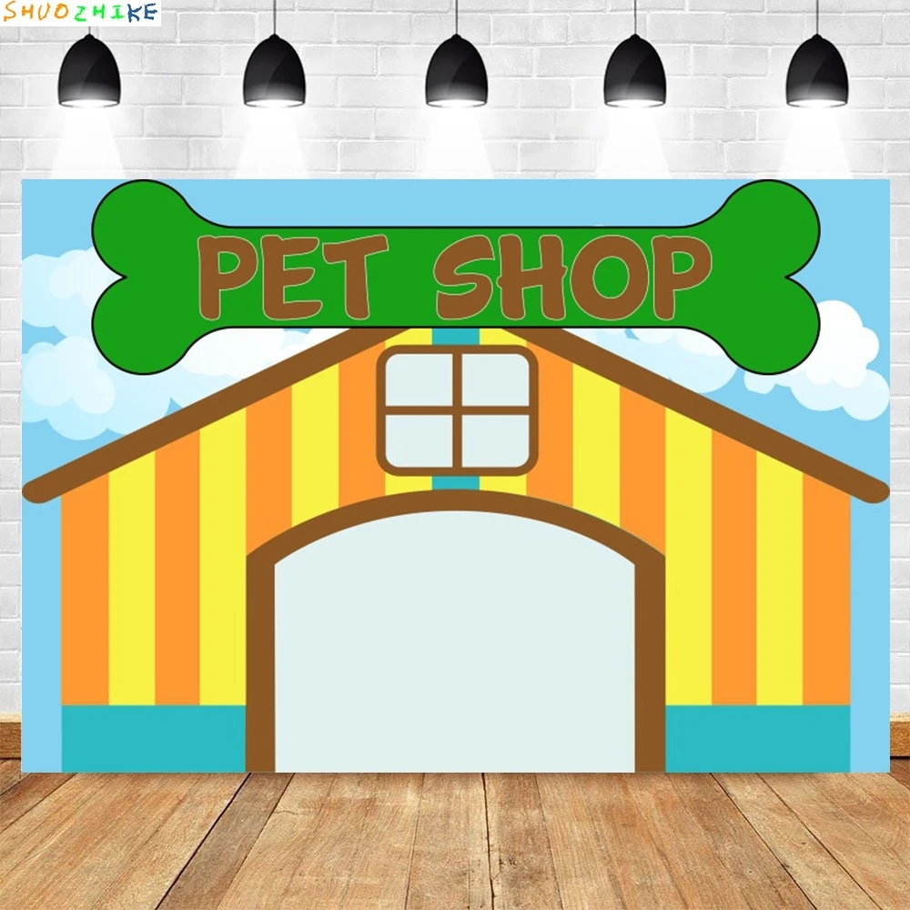 Toko hewan peliharaan latar belakang fotografi tema hewan kartun kucing cakar anjing Selamat Ulang Tahun spanduk dekorasi pesta alat peraga Studio foto latar belakang