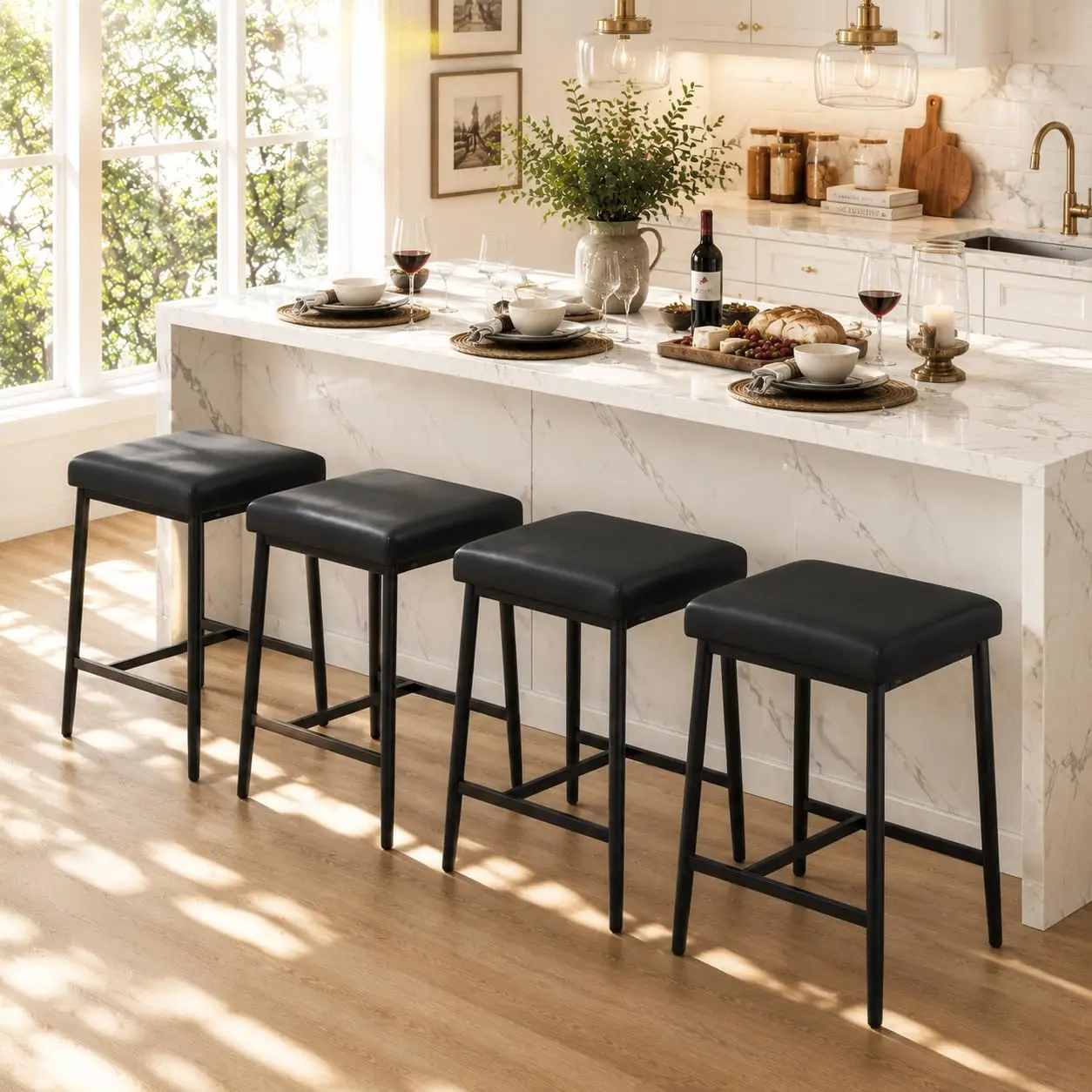 Backless Counter Height Bar Stools Set of 4, Metal Legs Kitchen Island Dining, 26 Inch, Customized
