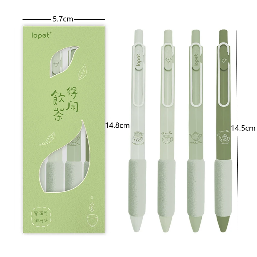 4 Pcs/Set Green Tea Series Gel Pens Smooth Writing Quick Dry Black Ink Pen for School Student Writing  Stationery Supplies