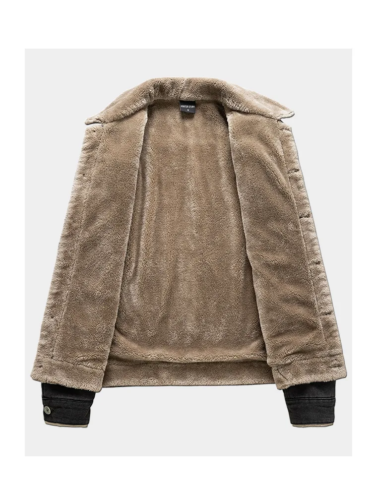 Jaqueta jeans masculina de manga comprida, casacos sólidos com botão coberto, cardigã, roupa externa, alta rua, bolsos soltos, primavera 2025
