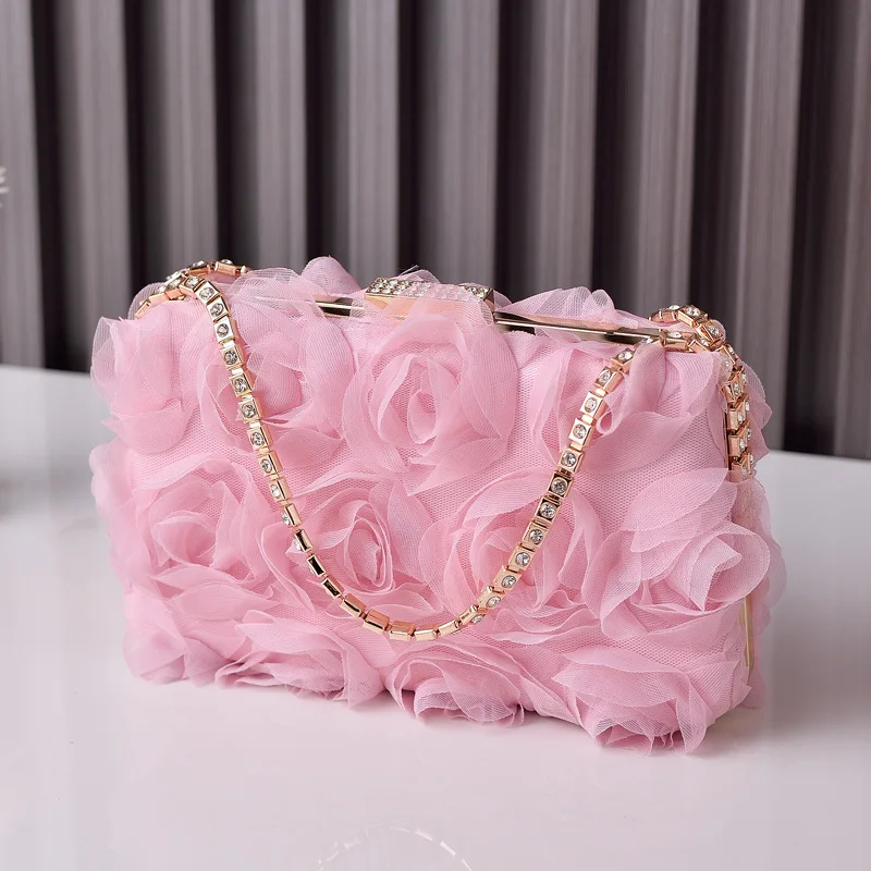 Chiffon Flower Banquet Bag Women's Cheongsam Bag Handmade Dress Bags Diamond Jewelry Bags Luxury Designer Purse and Handbag 2024