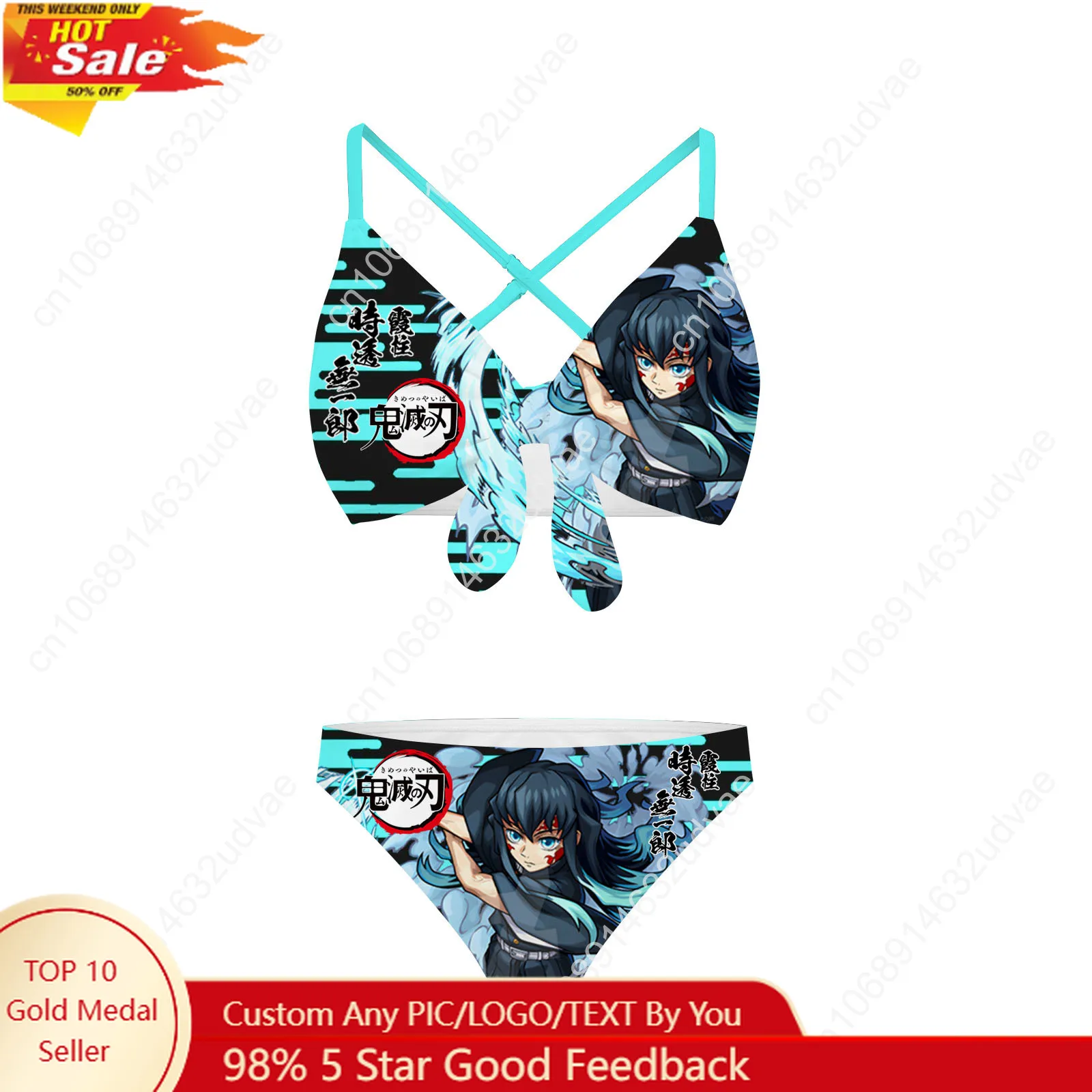 

Muichiro Tokito Kimetsu No Yaiba Bathing Suits Cross Strap Suspenders Swimsuits Womens Personalized Bikini Customized Beachwear