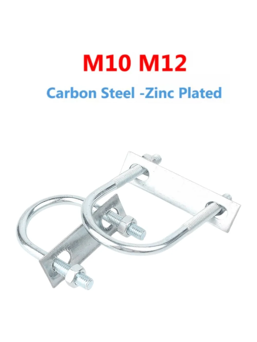 M10 M12 Zinc‑Plated Carbon Steel Extended U‑Bolt with Baffle, U‑Shaped Pipe Clamp Square Horseback Hoop for Pipe Fixing Hardware