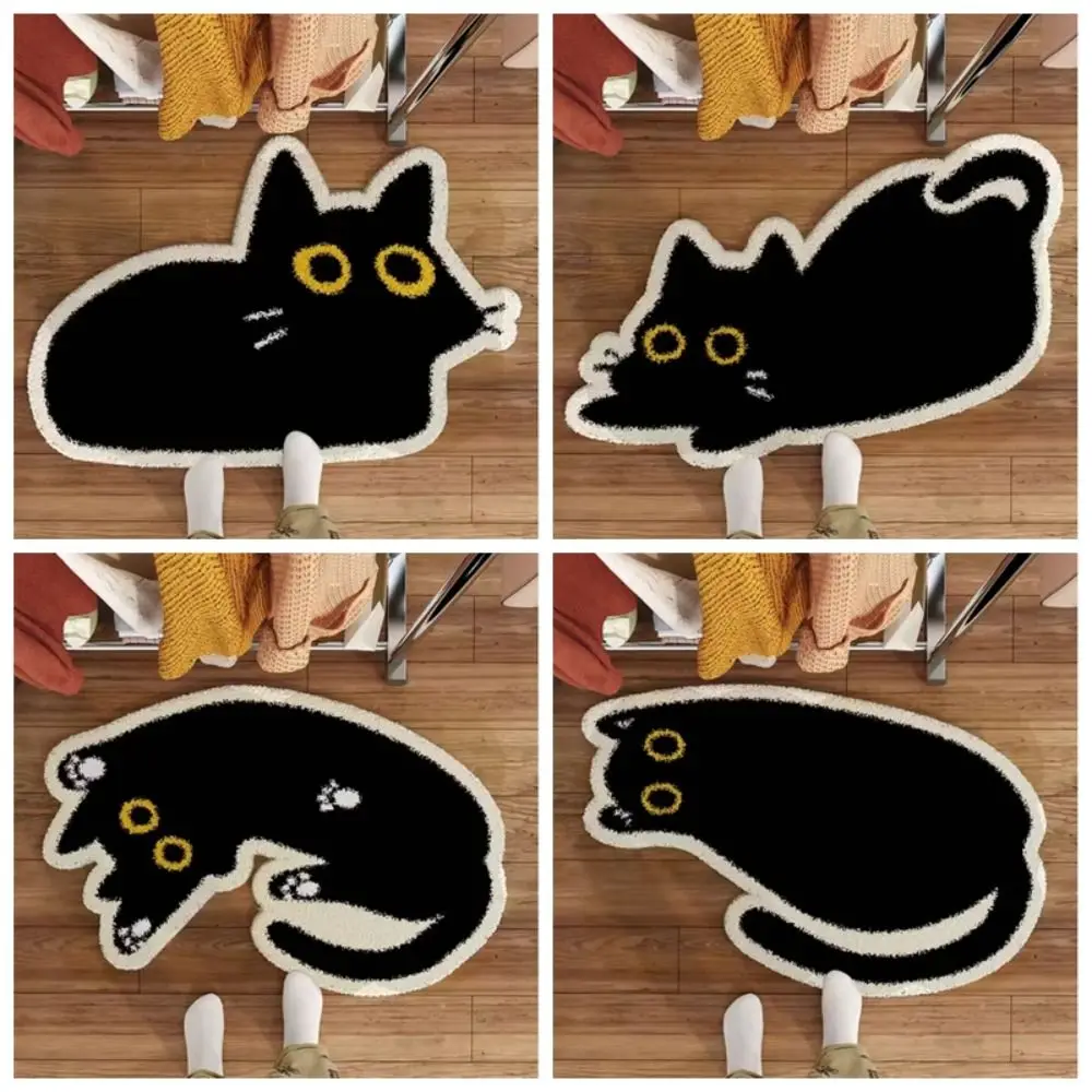 Cute Soft Cat Rug Absorbent Cat Shaped Bathmat Thickened Non Slip Door Mat for Living Room Bedroom