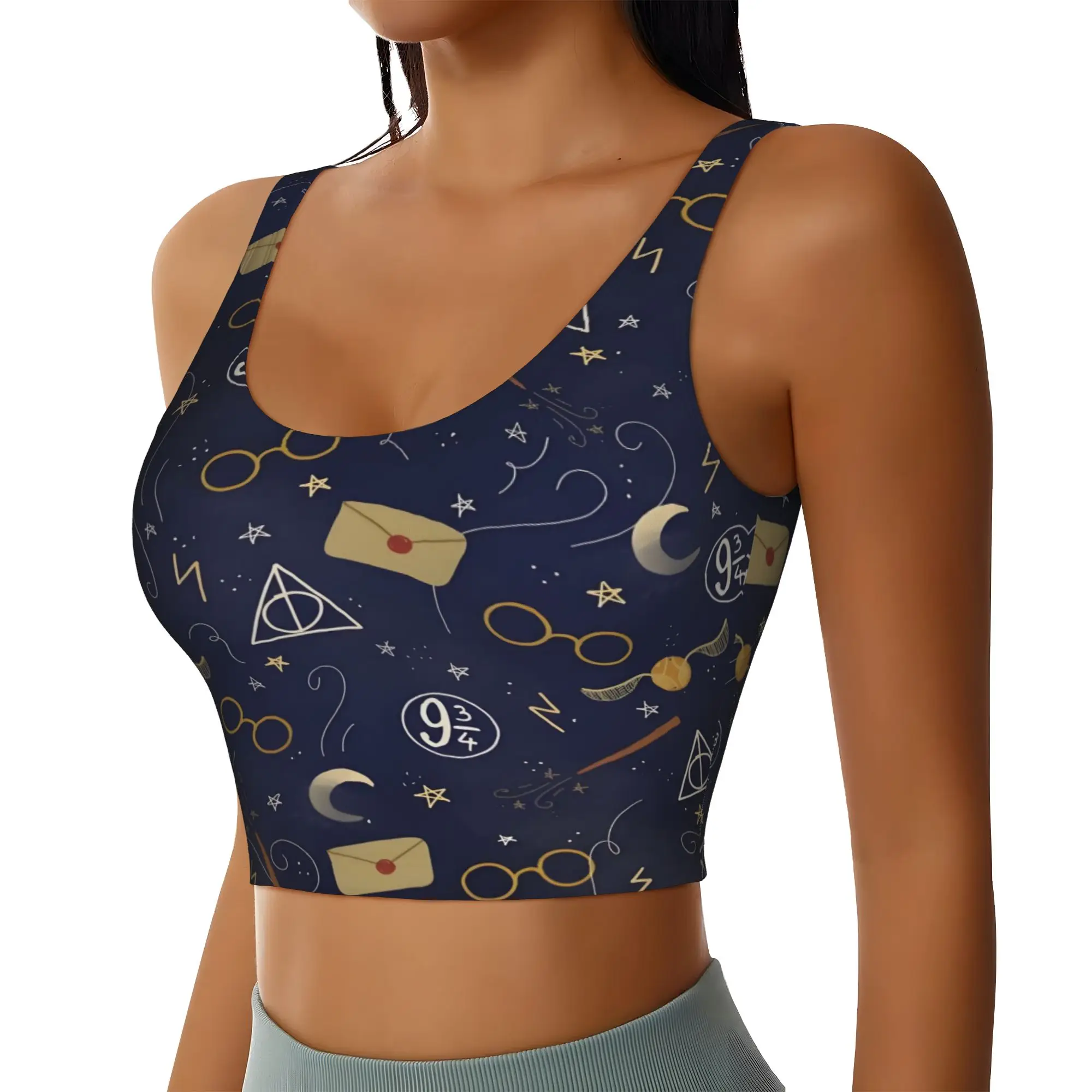 Custom H-Harryed Cartoon High Impact Sports Bras Women's Magic School Seamless Workout Yoga Crop Tank Tops