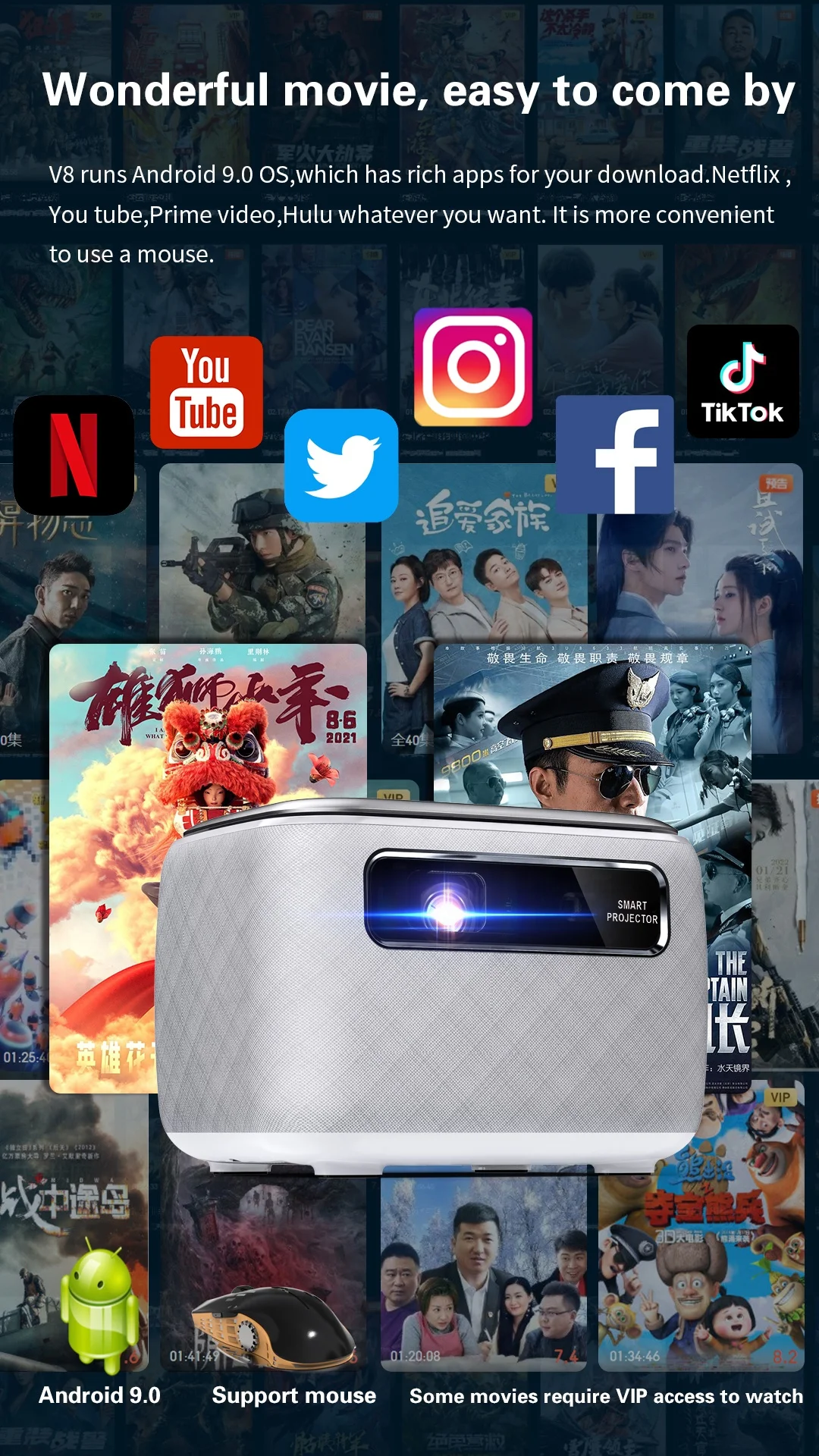 4K Full HD lumière du jour jeu vidéo DLP Home cinéma extérieur Smart TV Android 9 sans fil WiFi téléphone Portable Mini projecteur Portable