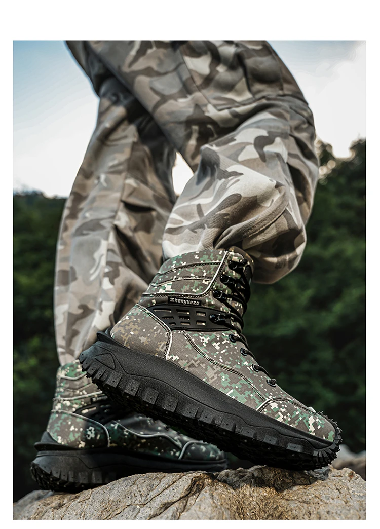 Herbst- und Winter-Herren-High-Top-Stiefel, Freizeitsportschuhe, verstärkte, stoßfeste Zehenpartie, rutschfeste, dick gepolsterte Sohle mit tiefer Struktur, High-Top-Knöchelschutzdesign, geeignet für Bergsteigen, Wandern, Arbeiten im Freien, verschleiß- und reißfest, für Outdoor-Aktivitäten. – Detail 11