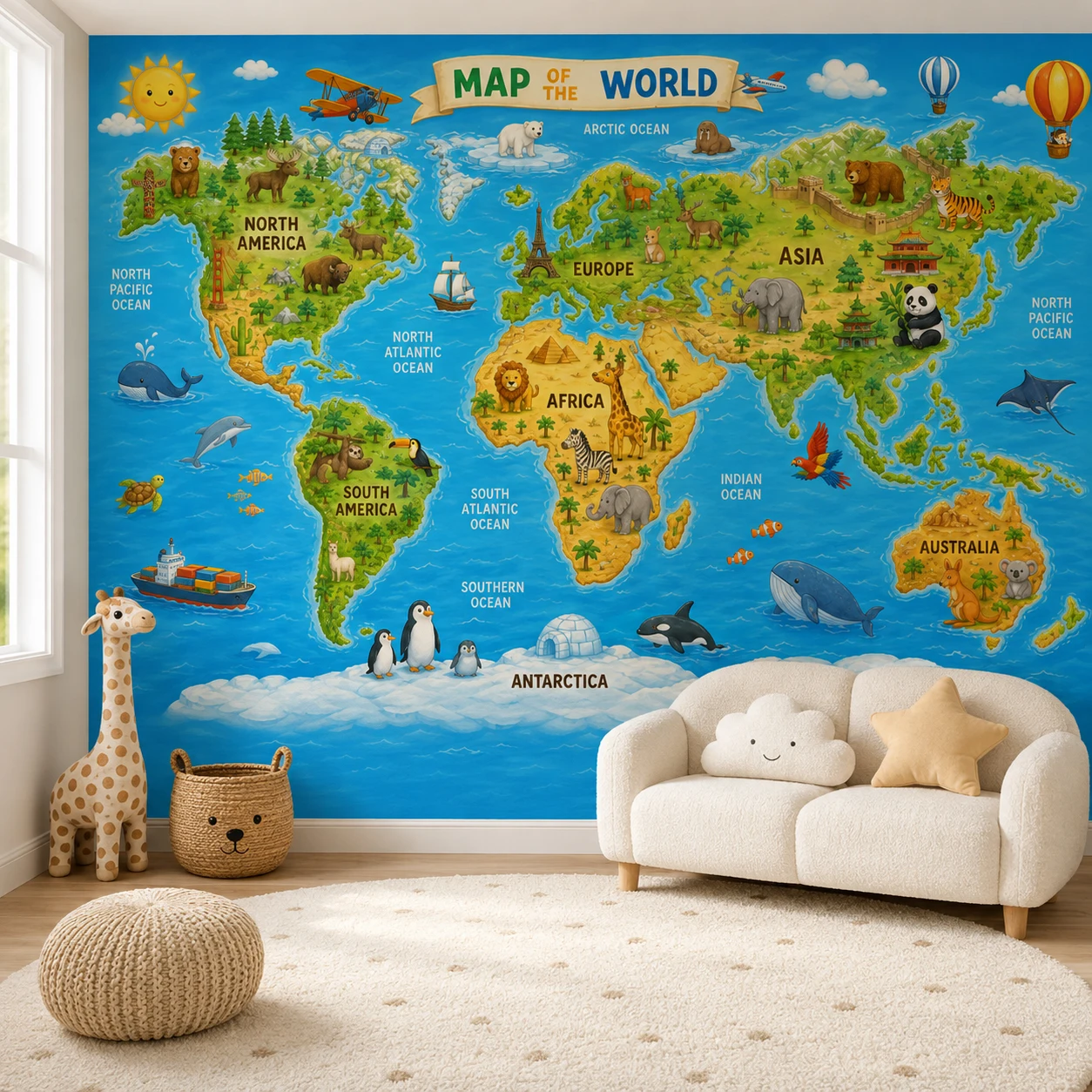 Kids Education Wallpaper - ورق جدران خريطة العالم للأطفال مع