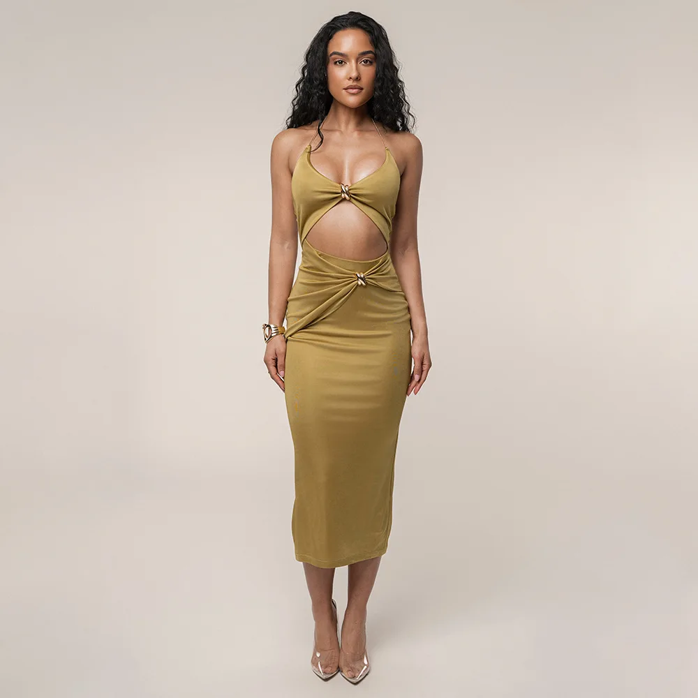 EINY Chic Elegant Cutout Off-shoulder Sexy Maxi Dress Women Fashion Strapless Sleeveless Backless Bodycon Club Party Long Dress