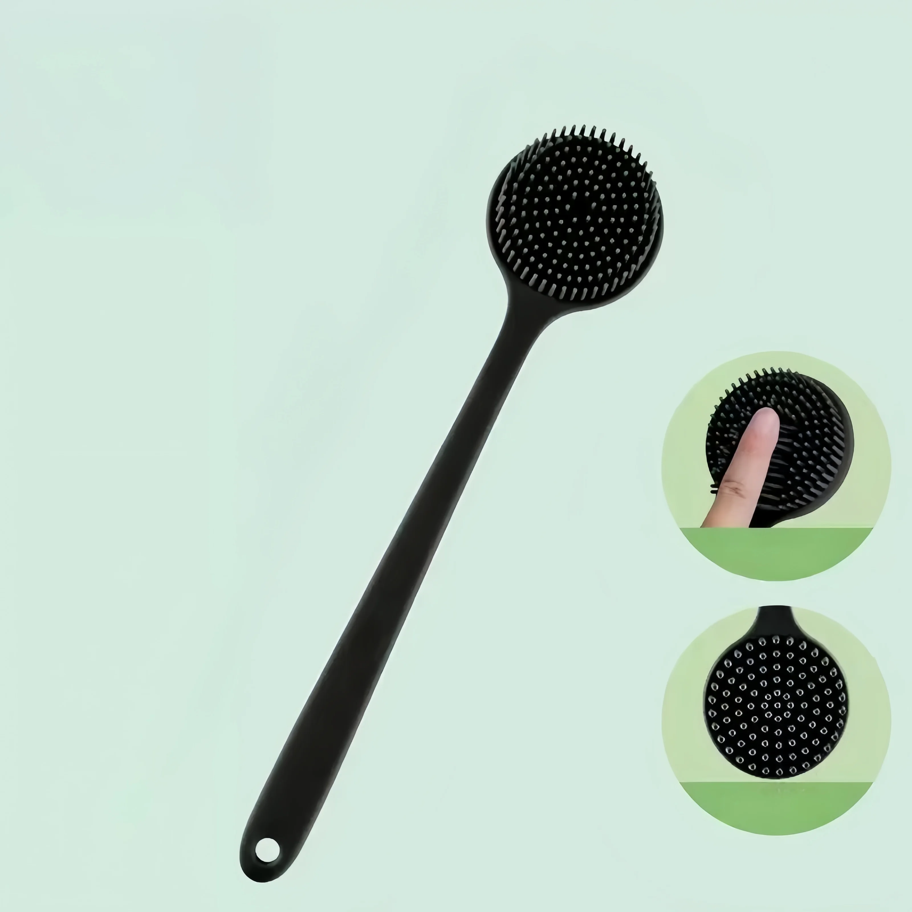 قطعة واحدة من فرشاة الحمام المصنوعة من السيليكون بمقبض طويل، وتنظيف الدش الممتد على الوجهين وتدليكها وشعيرات ناعمة لتنظيف الظهر #4