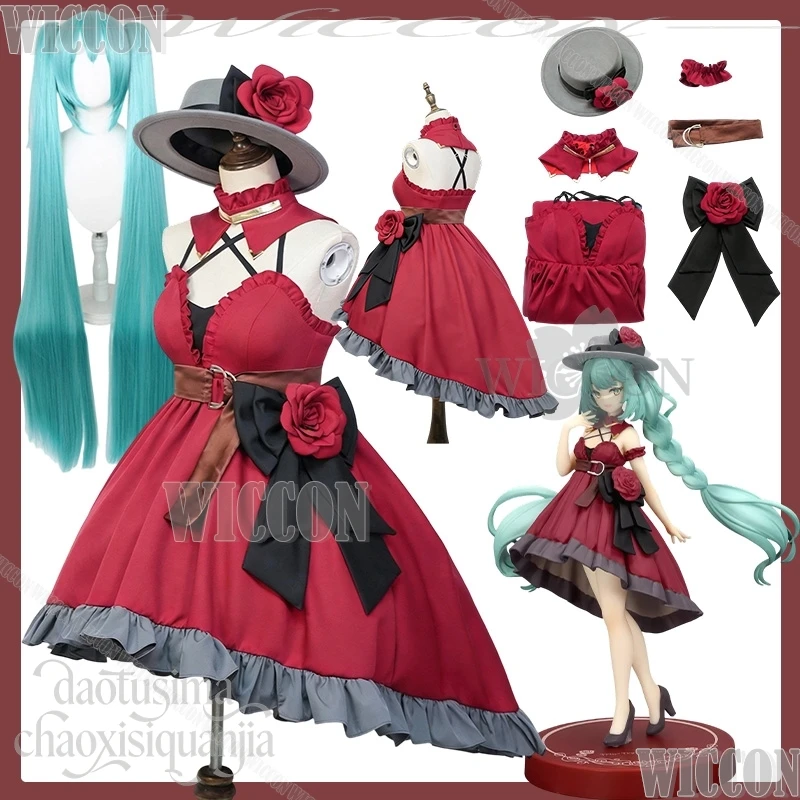 

Project Sekai Косплей Mikkuu Зимнее Рождество Вечернее Платье Без Рукавов Готическая Красная Лолита Цветочная Шляпа Лук Хэллоуин Comic Con Наряд