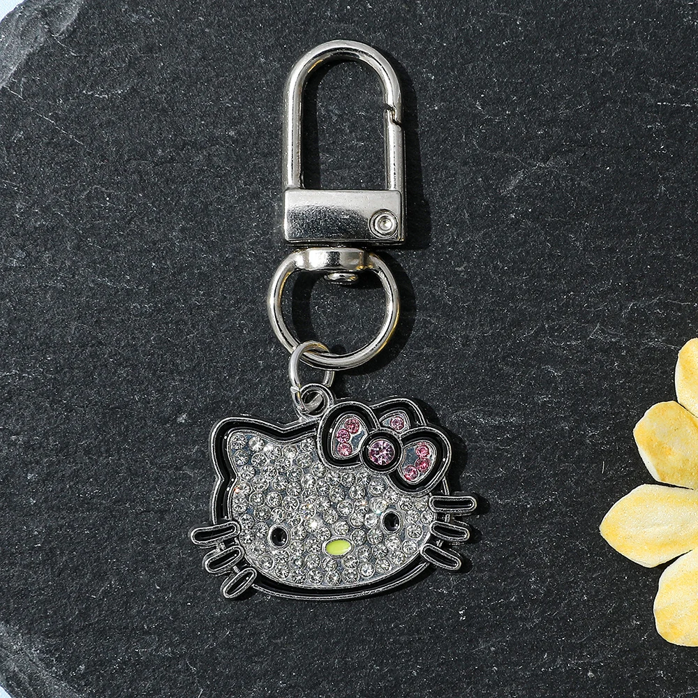 Gantungan Kunci Figur Sanrio Hello Kitty Potret Kepala Kreatif Berlian Kitty Cat untuk Ransel Aksesoris Gantungan Kunci Hadiah