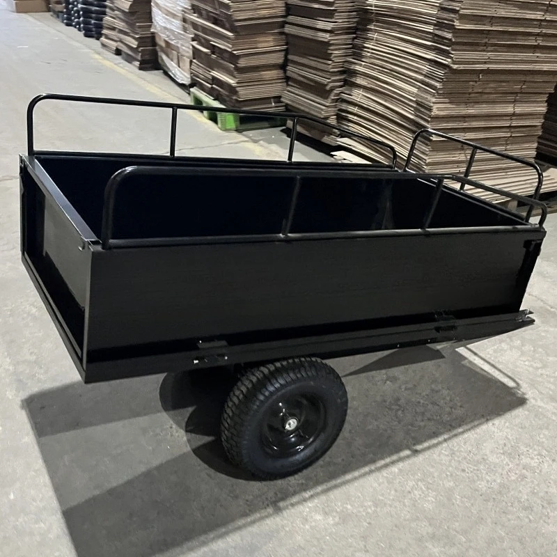 2025Atv Rimorchio da giardino Rimorchio da traino Carrello di scarico per rimorchio ATV per carichi pesanti con pareti laterali rimovibili