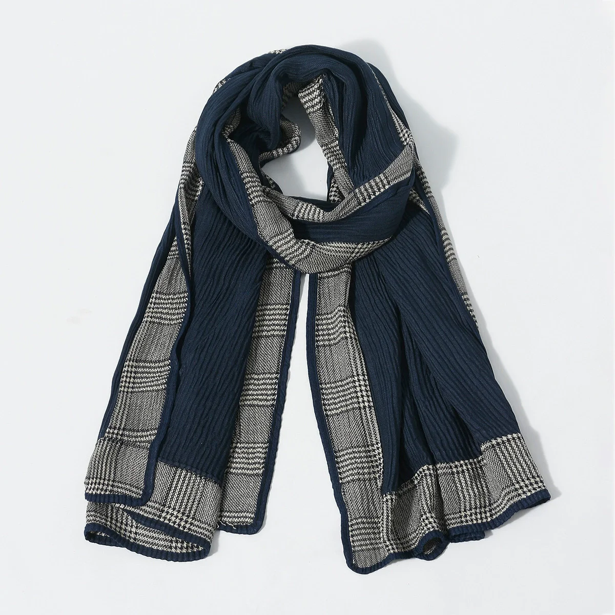 2025 New Men's Retro Scarvves houndstooth Patchwork Crinkle British Style Soft Unisex Scarves Wraps