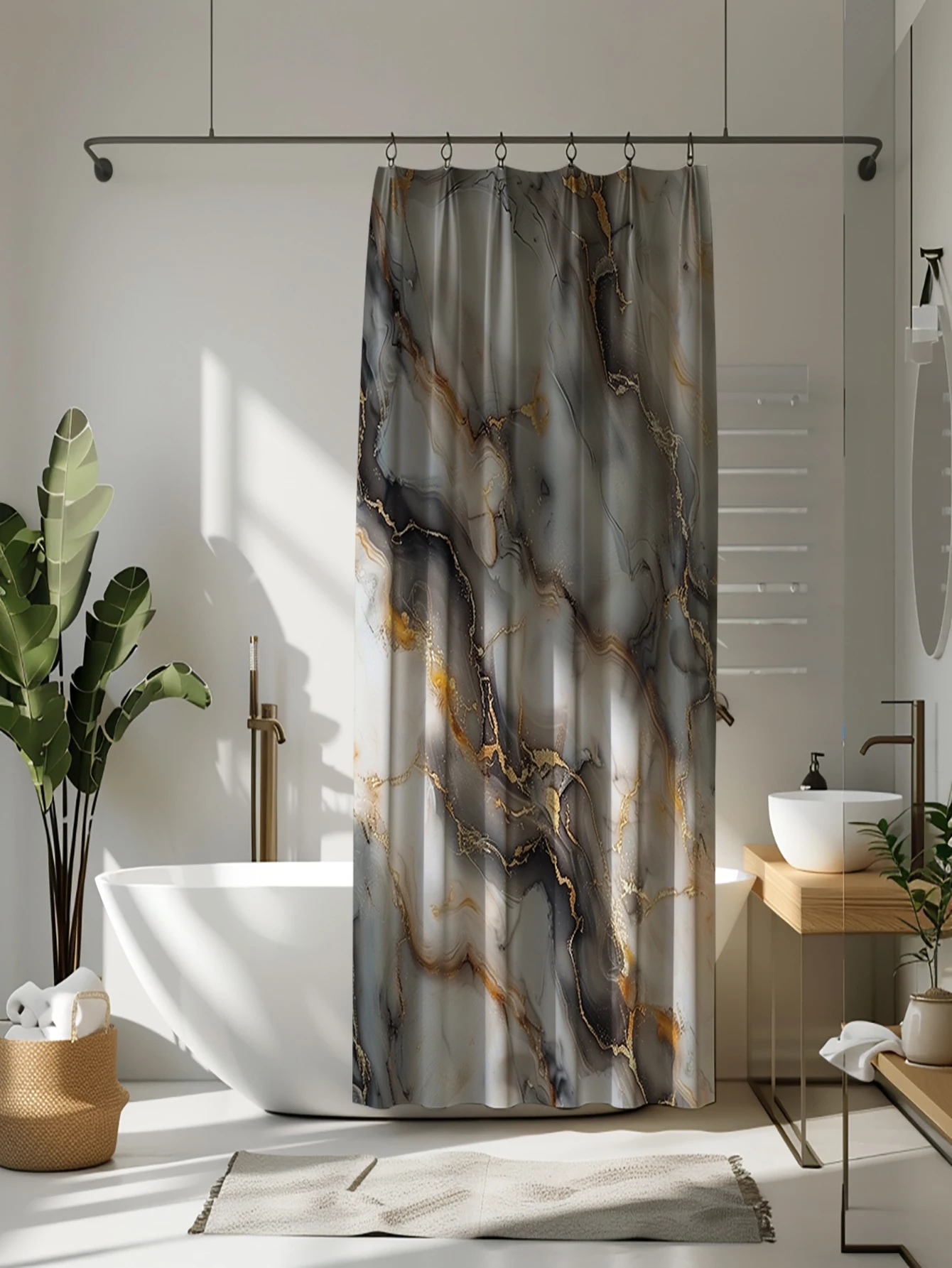 1 pack black gold marble pattern polyester material shower curtain tarpaulin bathroom thickeneded mildew-proof partition curtain bathroom