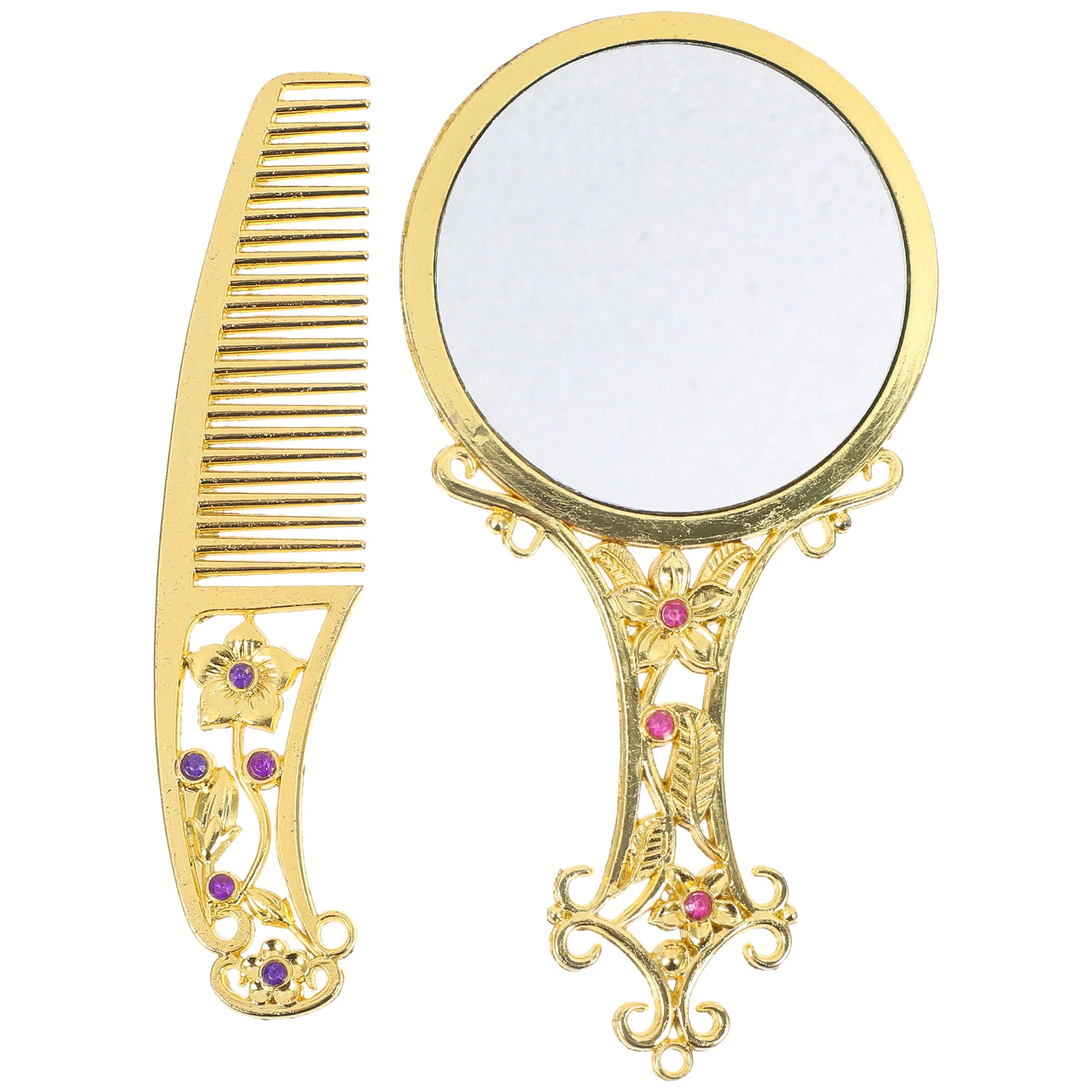 

Handle Mirror Comb Set Cute Compact Dressing Table for Alloy Glass Portable with Light Miss