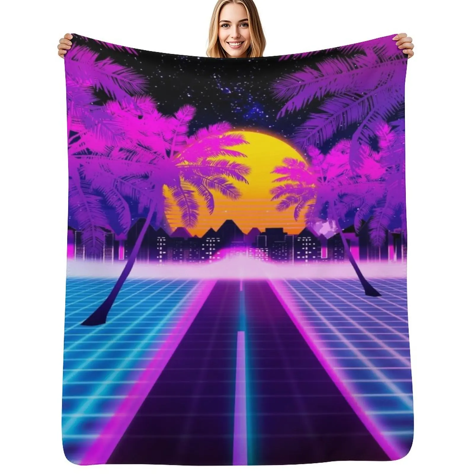 

Retrowave Throw Blanket manga Nap anime Warm Blankets