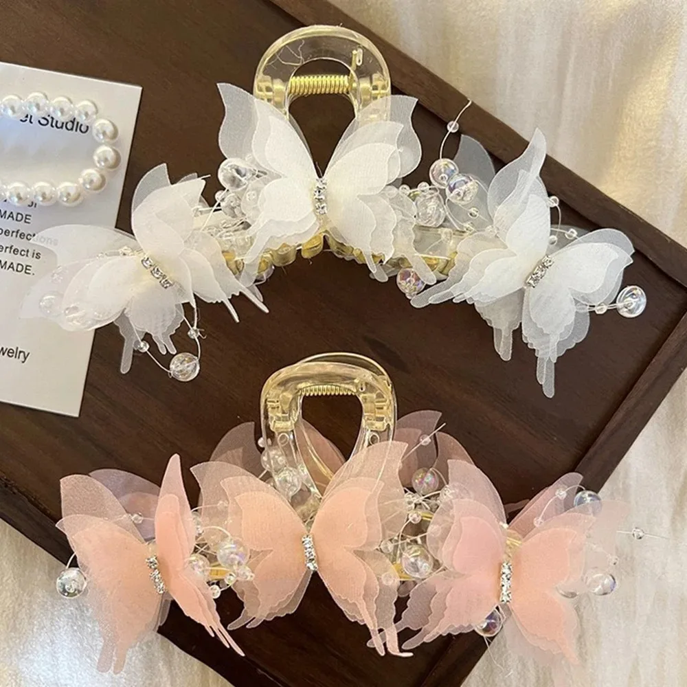 Elegante Haarklammer mit Schmetterlingsperlen für Frauen und Mädchen, süßer Haarschmuck, Haarspange, modische Haaraccessoires – Detail 3