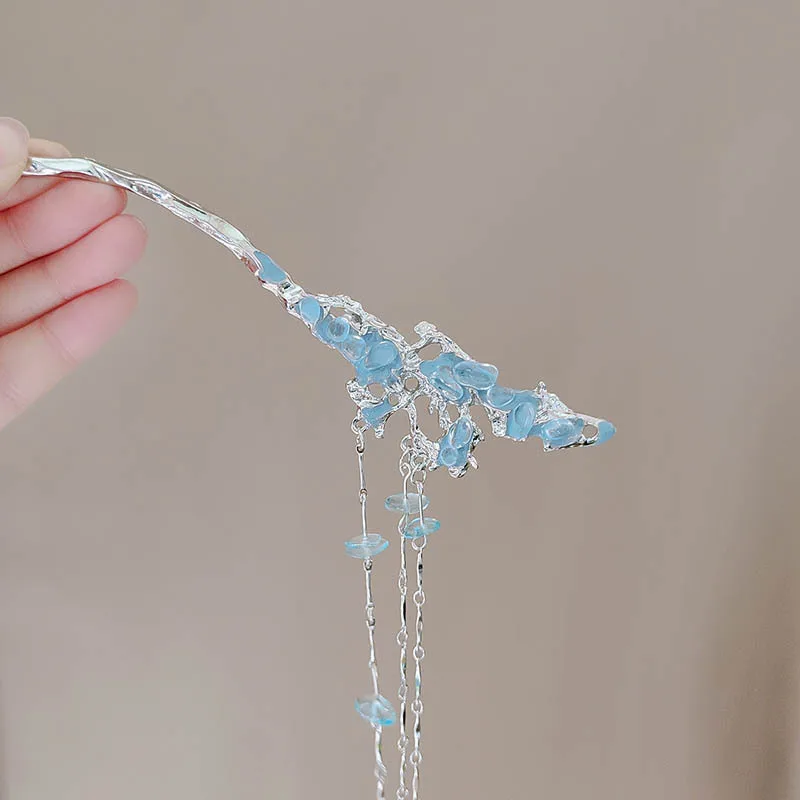 เครื่องประดับผมพู่สไตล์จีน, กิ๊บติดผมสีฟ้ามหาสมุทร, กิ๊บติดผมเรียบง่าย, อุปกรณ์เสริมเครื่องประดับศีรษะฮันฟูสไตล์โบราณ