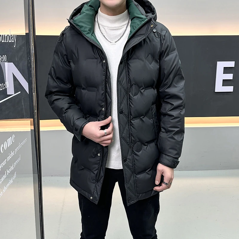 

plus Size Mid-Length Hooded down Jaet Men's Winter Thiened Faionable Warm Casual Sli Outerwear Polyester Fiber