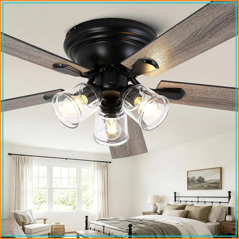 Dawn Whisper 52 Inch Flush Mount Farmhouse Ceiling Fan with Lights