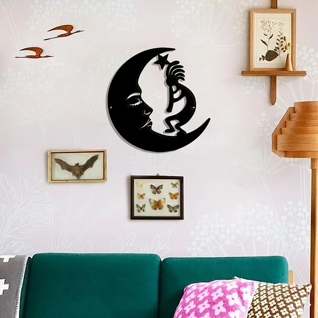 CIFBUY Wrought Iron Metal Wall Art Moon Sign Kokopelli Outdoor Decor Modern Steel Iron Art Home Decoration