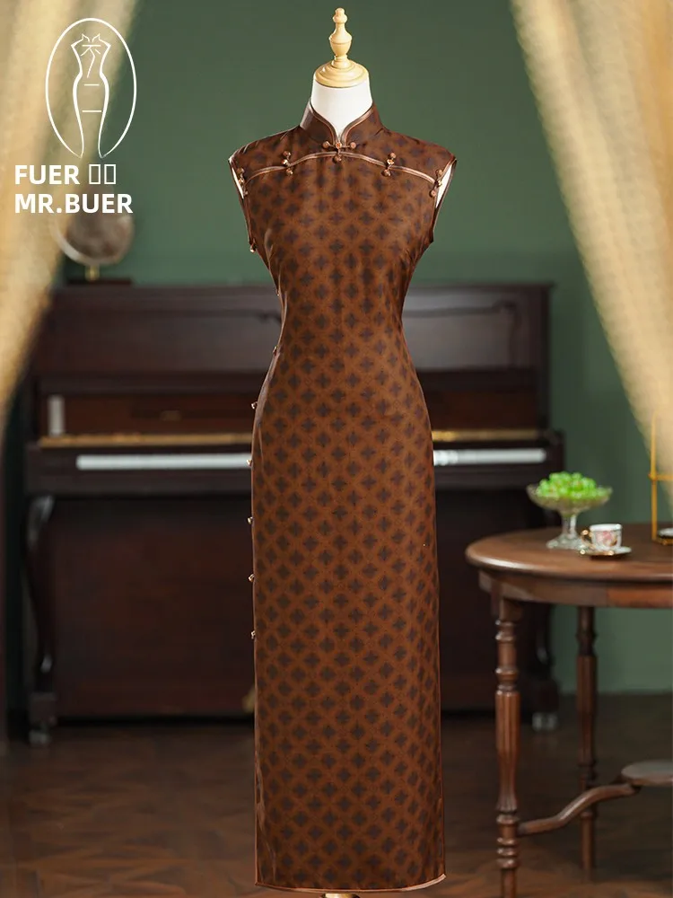 

Шелковая длинная юбка ручной работы с узором «Кофе», в стиле ретро, китайская, для повседневной носки, летняя, или Sve