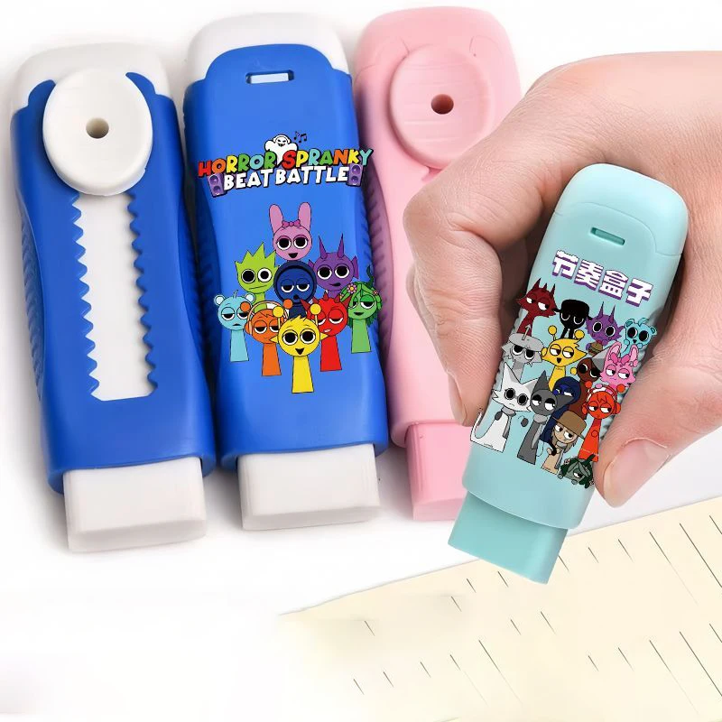 

12pcs Kawaii Sprunki Cartonn Push Pull Eraser Clean and Mess Free Student Exam Office Sketch Soft Eraser for Kids Pencil Rubber