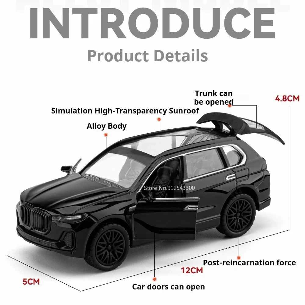 1:36 Scale X7 SUV Car Model Toy Doors Opened Alloy Diecast Miniature Models Rubber Tires Pull Back Vehicle Office Decorations