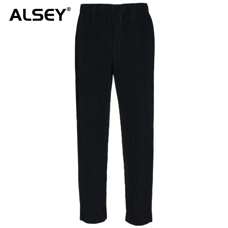 ALSEY Miyake High Quality Men's Pleated Pants Loose Wide Leg Pants Autumn Straight Casual Pants Western 2023 Trendy Clothing