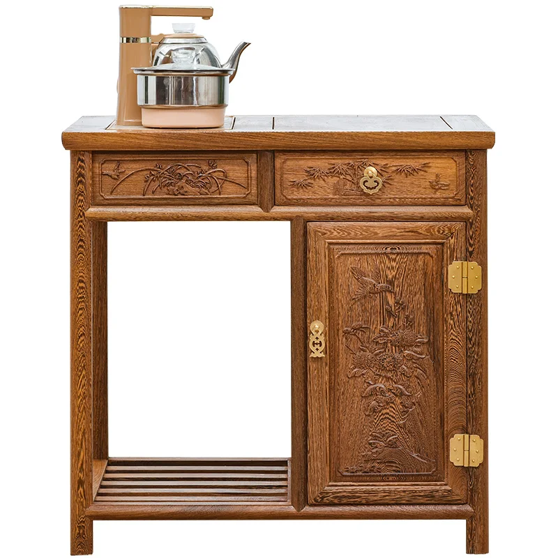 

Mahogany tea cabinet, chicken wing wooden edge cabinet, Chinese log storage coffee table, all solid wood small tea cabinet