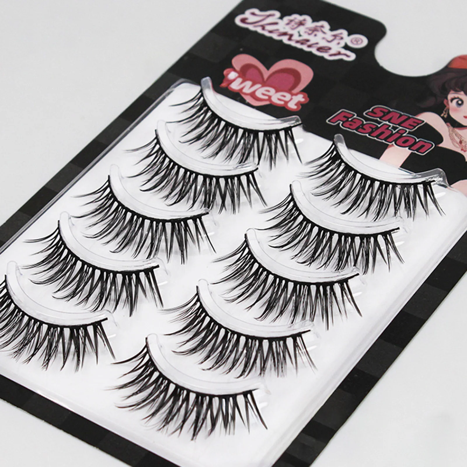 Luftige Manga-Wimpern, Puppenstil, falsche Wimpern, einteilig, dick, lockig, schwarzes Band, asiatische Augenform, Kreuzstreifen-Augenwimpern