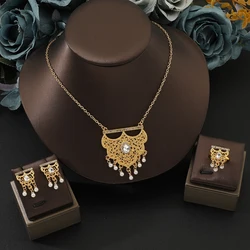 Fashion Arabic Women Jewelry Sets Hollow zircon stainless steel gold Necklace necklace earrings ring for Women's holiday gifts