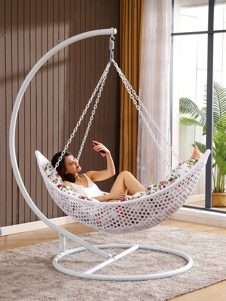 Leisure Hanging Chair Basket Indoor Balcony Outdoor Metal Swing Rattan Braided Cradle Chair Outdoor