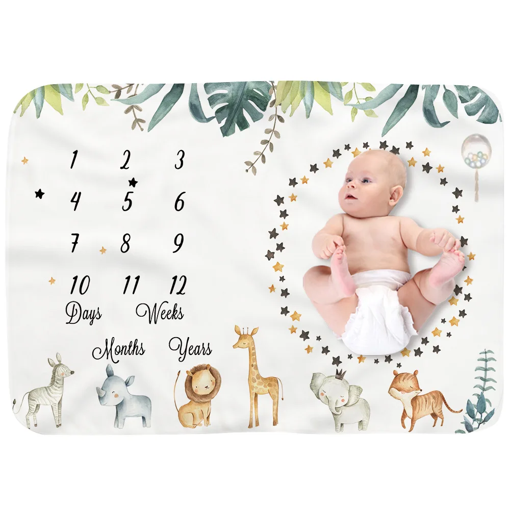 Newborn Animal Pattern Photography Prop Baby Monthly Milestone Blanket Record Growth Milestone Blanket