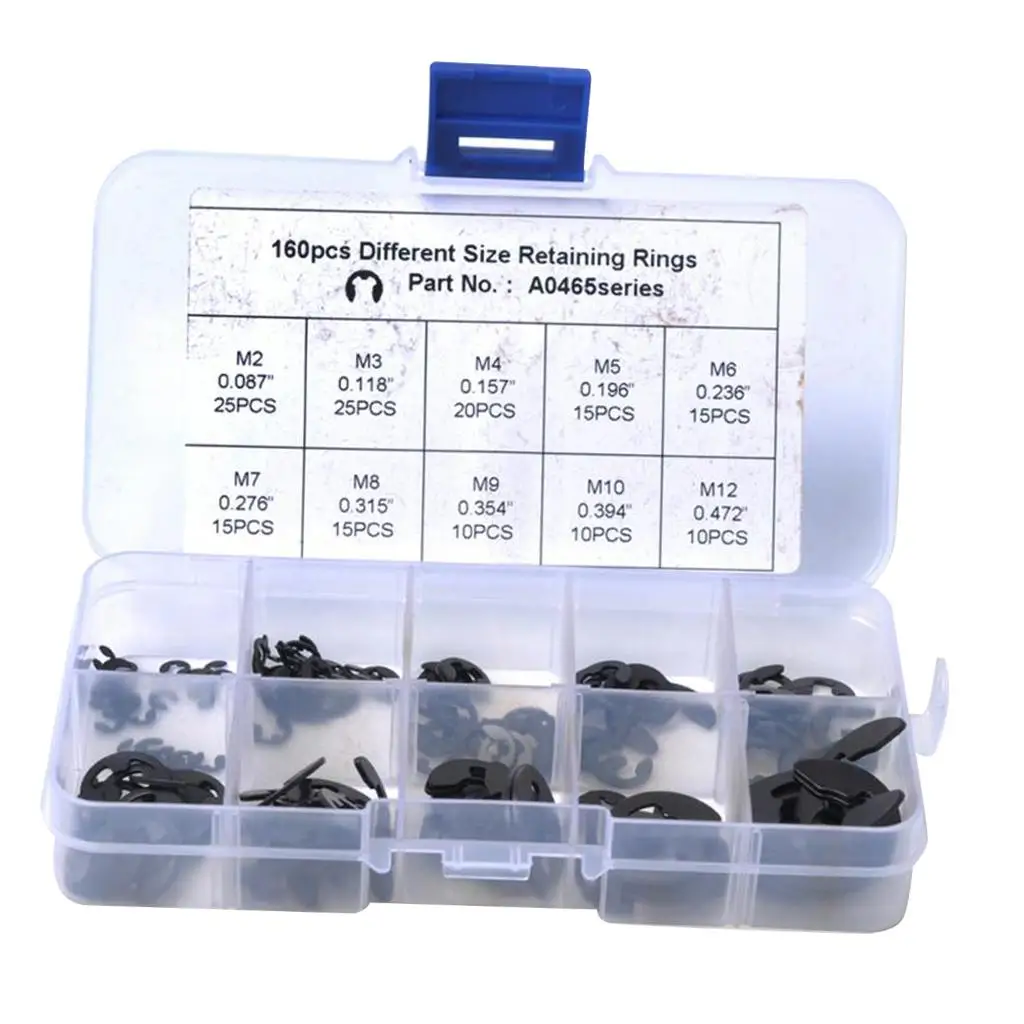 160 Piece E Clip Securing Ring Sprengring Seegerring Assortment Kit, 2-12mm