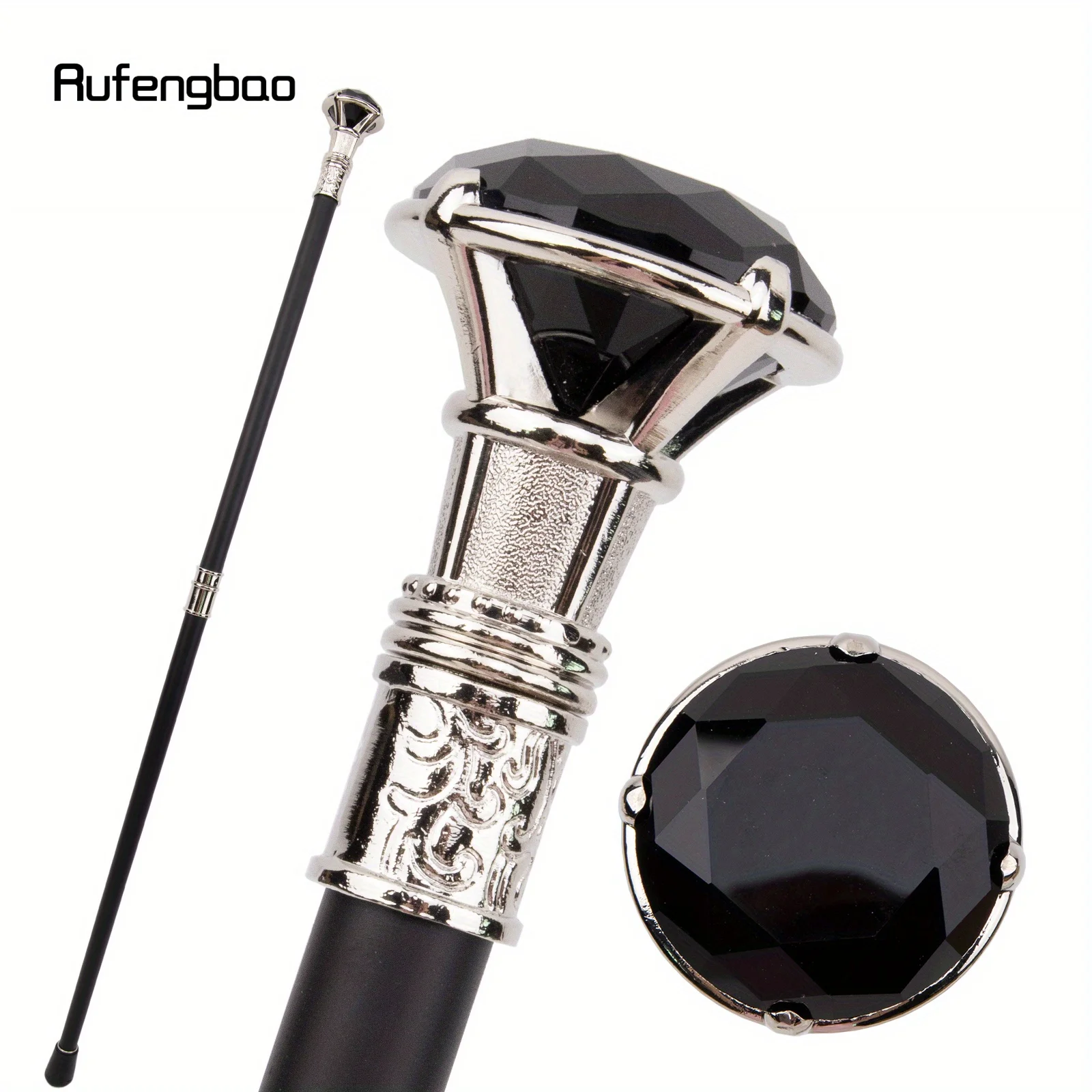 Black Diamond Type White Walking Stick Fashion Decorative Cane Gentleman Elegant Cane Knob Crosier 93cm Performance Stage Cane