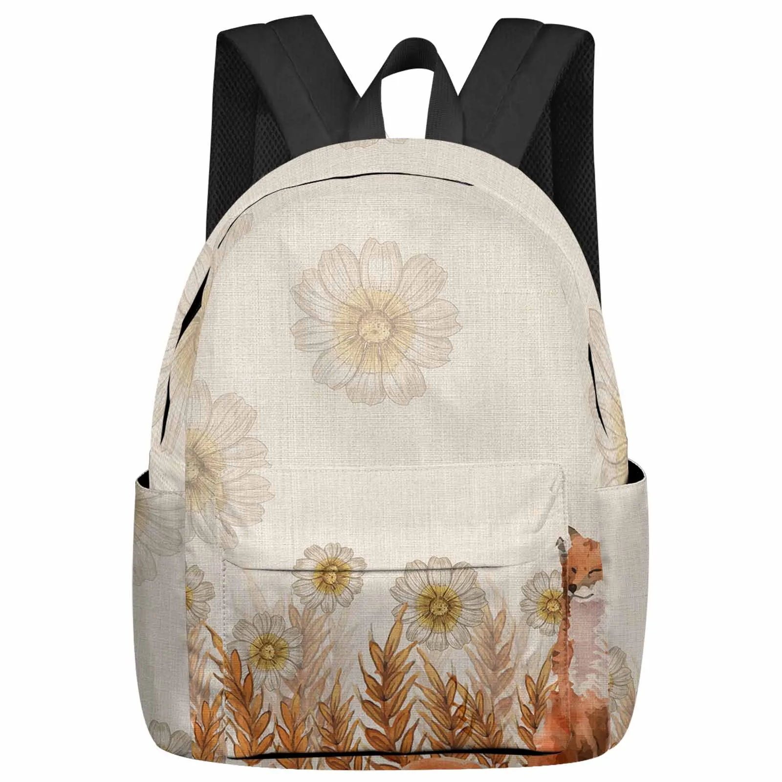 

Wheat Ear Daisy Fox Backpacks Custom Student School Bags Laptop Backpack Men Women Female Travel Mochila