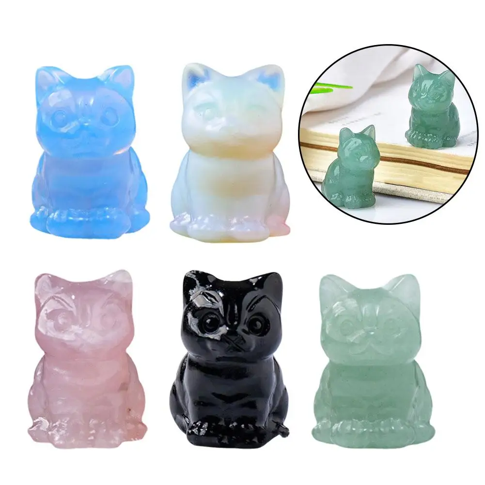 

Cat Statue Natural Gemstone Crystal Hand Carved Reiki Gift Animal Home Stone 1pc Figurine Healing Crafts Quartz Decoration P7D5