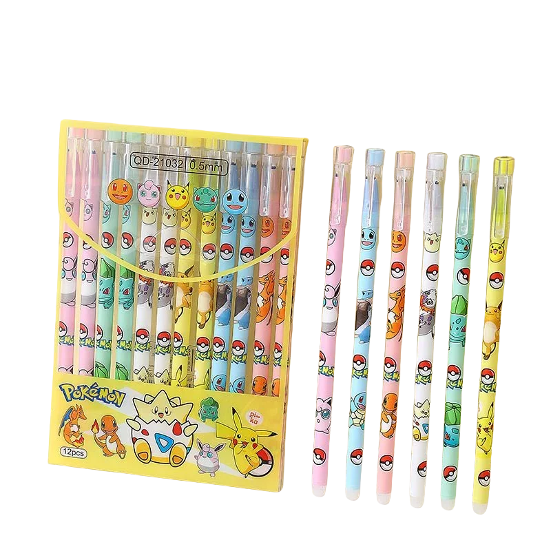 12PCS Pikachu Penna Cancellabile Penne Gel Neutre Cartoon Nero Acqua Inchiostro 0.5mm Cute Anime Firma Penna di Cancelleria Studente Regalo