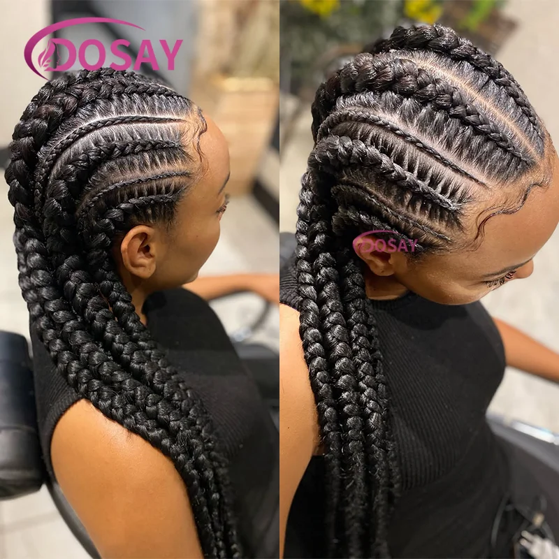 Peruki syntetyczne w stylu cornrows, 91 cm, afrykańskie warkocze, peruki typu lace, peruki full lace front dla czarnoskórych kobiet, bezknotowe włosy do zaplatania w box braids.