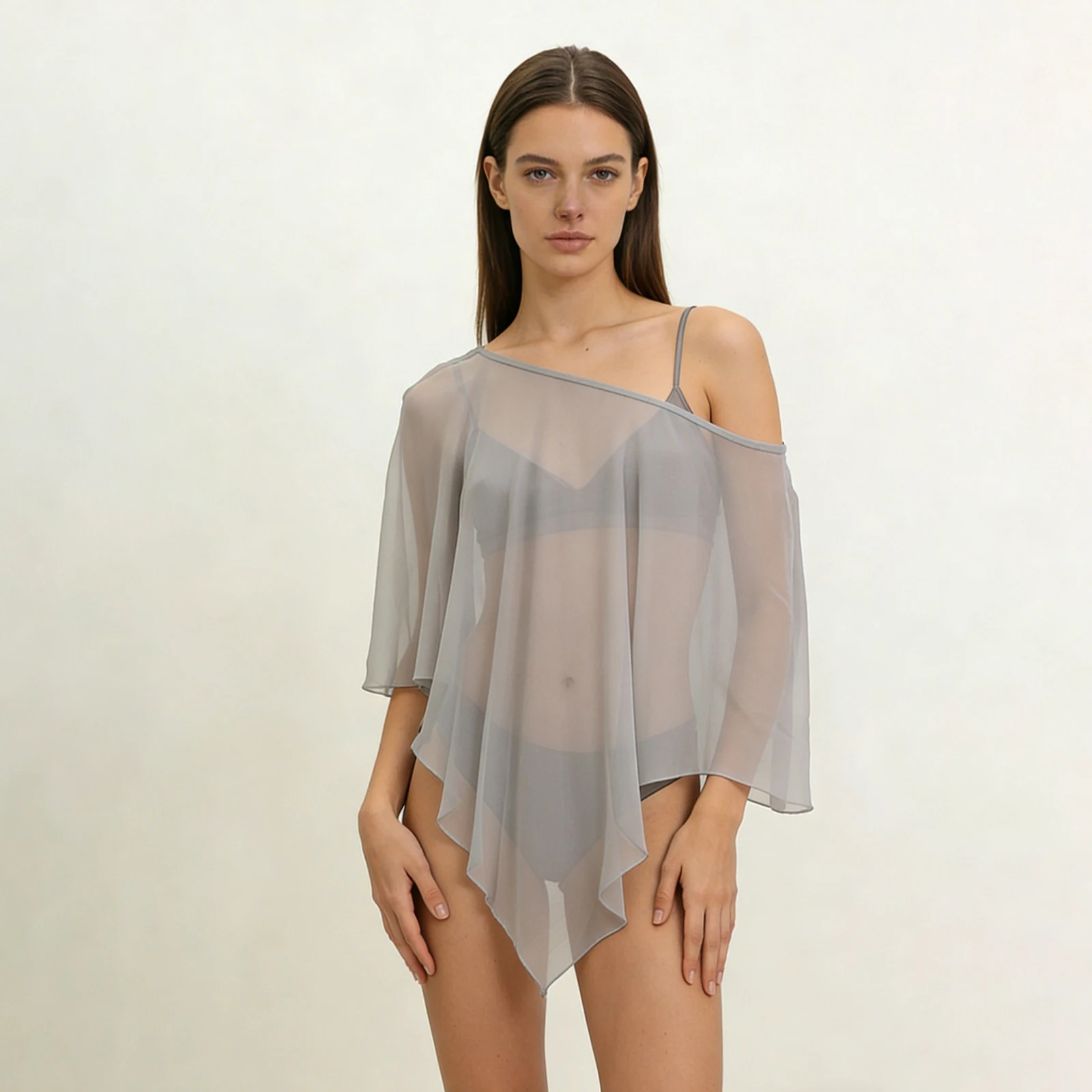 

Women Holiday Beach Sheer Tops Solid Color Irregular Cover-up Loose Summer Clubwear for Street Party